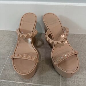 Carmen Sol Tonino Studded Jelly Wedge Sandals Nude Platform Sandals